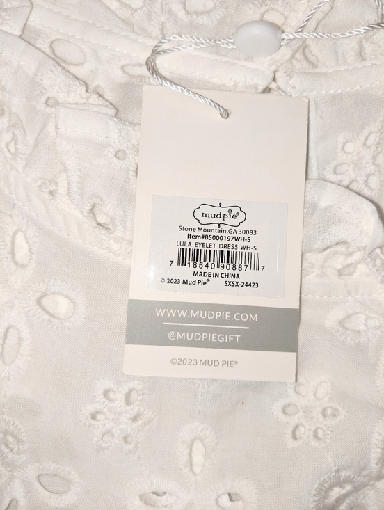 NWT MUDPIE Babydoll White Eyelet Lace Tiered Knee Length Ruffles Dress Small - Picture 6 of 6